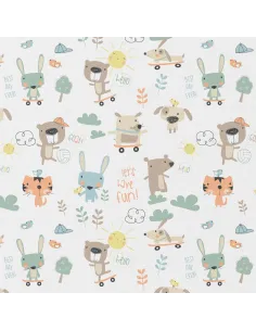 Tissu, Cretonne de Coton, Imprimé Animaux Rigolos, Laize 150 cm, 100% Coton Oeko-Tex