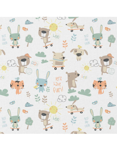 Tissu, Cretonne de Coton, Imprimé Animaux Rigolos, Laize 150 cm, 100% Coton Oeko-Tex