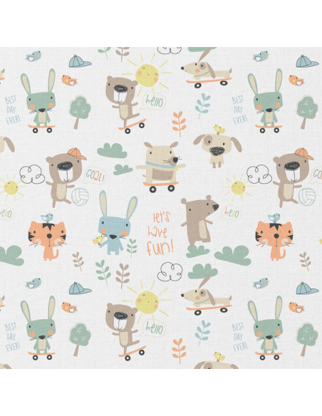 Tissu, Cretonne de Coton, Imprimé Animaux Rigolos, Laize 150 cm, 100% Coton Oeko-Tex