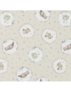 Tissu, Cretonne de Coton, Lapins & Grenouilles Fantaisie, Laize 150 cm, 100% Coton