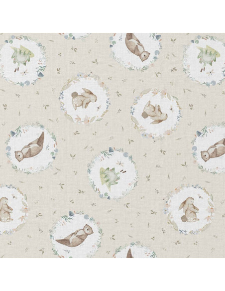 Tissu, Cretonne de Coton, Lapins & Grenouilles Fantaisie, Laize 150 cm, 100% Coton