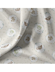 Cretonne de coton, impression numérique, lapins & grenouilles 2