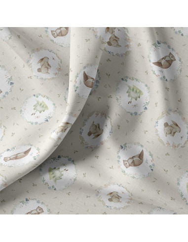 Tissu, Cretonne de Coton, Lapins & Grenouilles Fantaisie, Laize 150 cm, 100% Coton