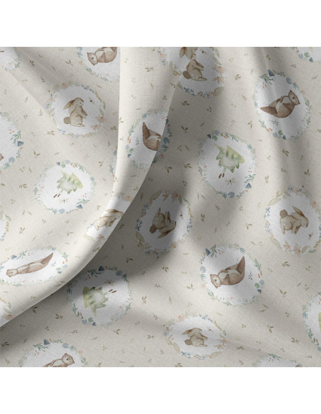 Tissu, Cretonne de Coton, Lapins & Grenouilles Fantaisie, Laize 150 cm, 100% Coton