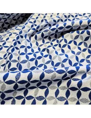 Tissu, Jacquard Géométrique, Bleu Azuline, Laize 140 cm, 69% Polyester 31% Coton 340g/m²