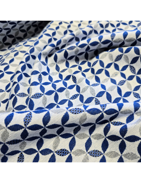 Tissu, Jacquard Géométrique, Bleu Azuline, Laize 140 cm, 69% Polyester 31% Coton 340g/m²