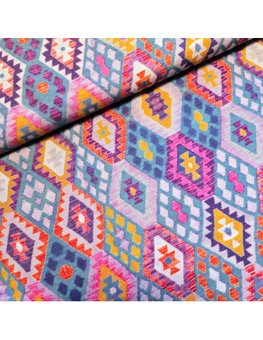 Tissu, Viscose Imprimée Géométrique, Multicolore, Laize 140 cm, 100% Viscose 154g/m²