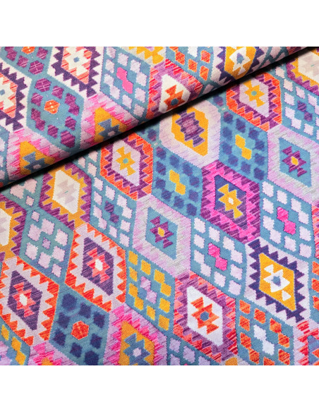Tissu, Viscose Imprimée Géométrique, Multicolore, Laize 140 cm, 100% Viscose 154g/m²