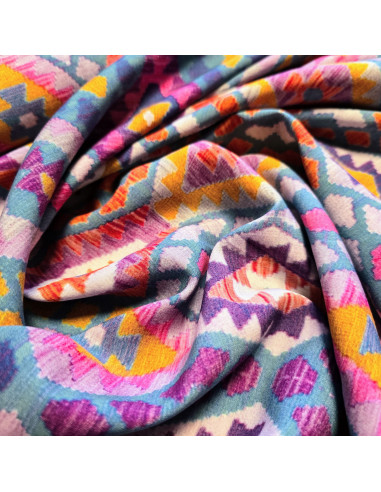 Tissu, Viscose Imprimée Géométrique, Multicolore, Laize 140 cm, 100% Viscose 154g/m²