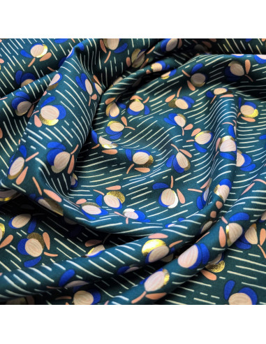 Viscose imprimée, fleurs lurex