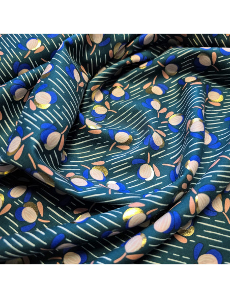 Tissu, Viscose Imprimée Fleurs Lurex, Multicolore, Laize 142 cm, 100% Viscose 156g/ml