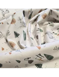 Tissu, Popeline de Coton Animaux de la Forêt, Multicolore, Laize 150 cm, 100% Coton 163g/m² 2