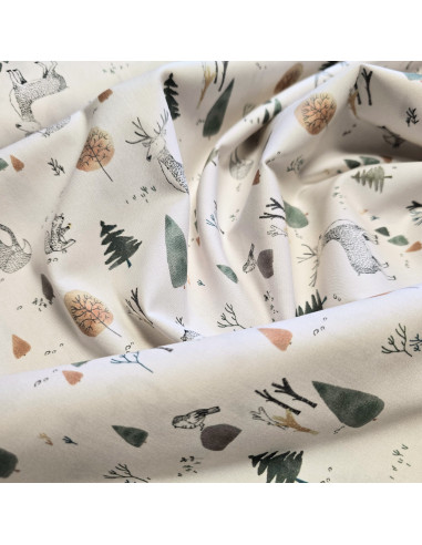 Tissu, Popeline de Coton Animaux de la Forêt, Multicolore, Laize 150 cm, 100% Coton 163g/m²