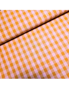 Tissu, Vichy Grands Carreaux, Orange / Rose, Laize 145 cm, 100% Coton 167g/m²