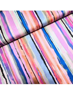 Satin de coton imprimé, rayures roses