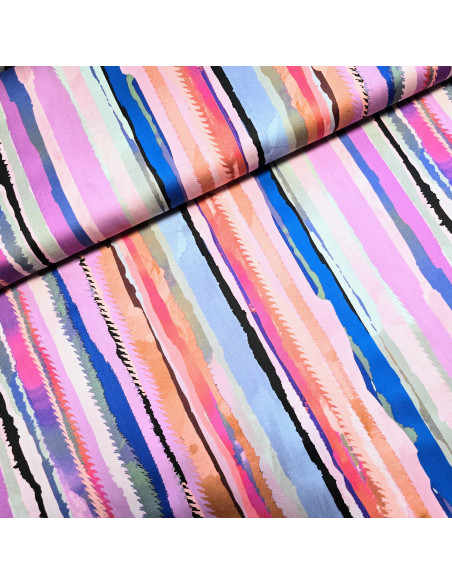 Satin de coton imprimé, rayures roses
