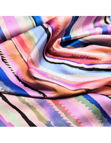 Satin de coton imprimé, rayures roses