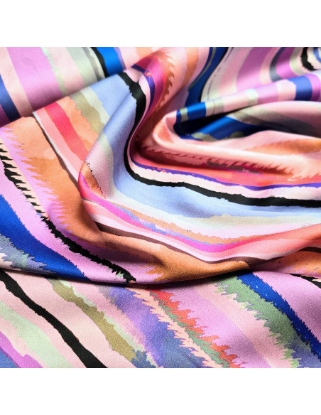 Satin de coton imprimé, rayures roses