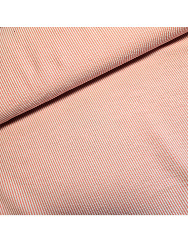 Tissu, Rayures Fines Gaufrées, Orange et Blanc, Laize 145 cm, 50% Coton 50% Polyester 159.5g/ml