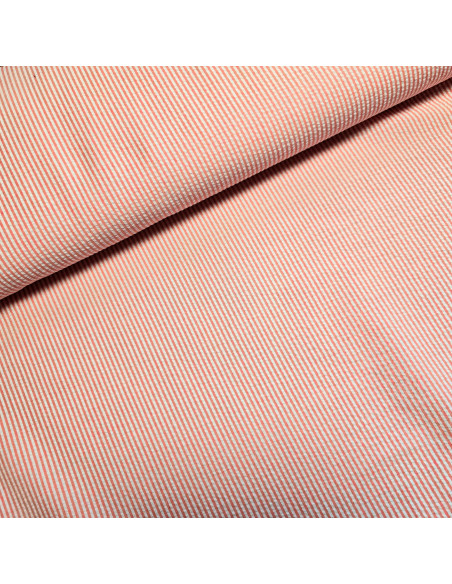 Tissu, Rayures Fines Gaufrées, Orange et Blanc, Laize 145 cm, 50% Coton 50% Polyester 159.5g/ml