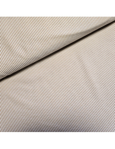 Tissu, Rayures Fines Gaufrées, Beige et Blanc, Laize 145 cm, 50% Coton 50% Polyester 110g/m²