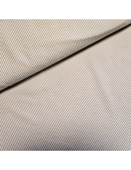 Tissu, Rayures Fines Gaufrées, Beige et Blanc, Laize 145 cm, 50% Coton 50% Polyester 110g/m²