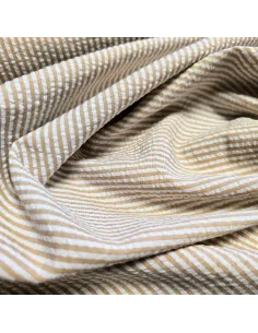 Tissu, Rayures Fines Gaufrées, Beige et Blanc, Laize 145 cm, 50% Coton 50% Polyester 110g/m² 2