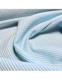 Tissu, Rayures Fines Gaufrées, Bleu Ciel et Blanc, Laize 145 cm, 50% Coton 50% Polyester 160g/ml 2