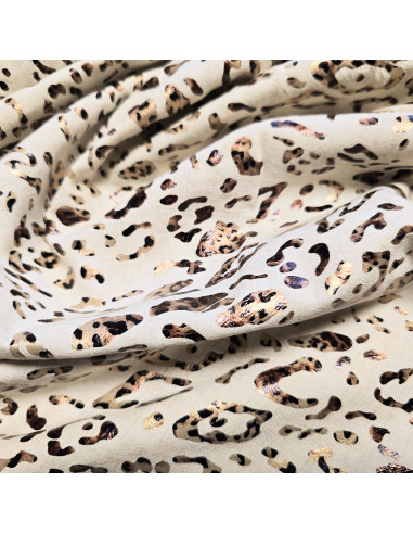 Tissu, Viscose Lin Imprimé Léopard Lurex, Noir Bronze sur Naturel, Laize 130 cm, 85% Viscose 15% Lin 169g/ml