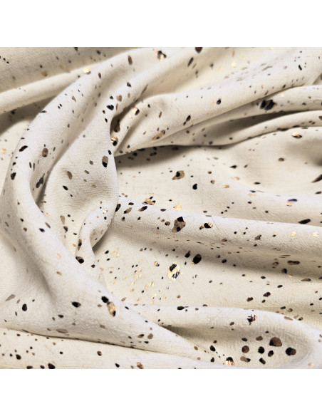 Tissu, Viscose Lin Tacheté Lurex, Noir Bronze sur Naturel, Laize 130 cm, 85% Viscose 15% Lin 169g/ml