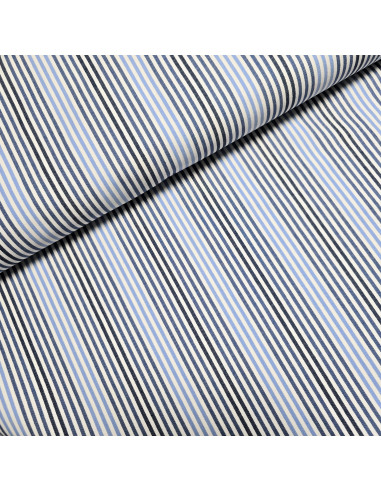 Tissu, Sergé Épais Rayures Dégradées, Bleu, Laize 140 cm, Polyester Coton Élasthanne