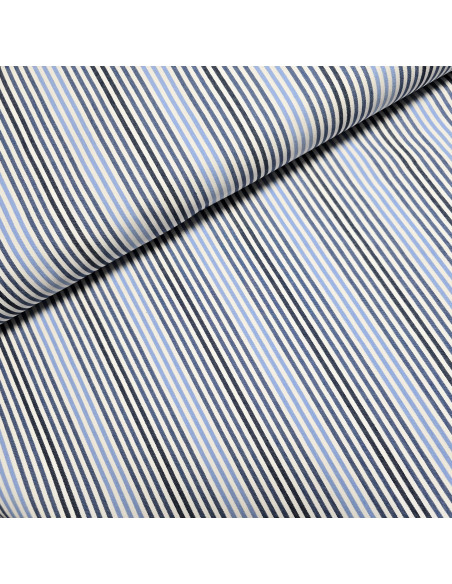Tissu, Sergé Épais Rayures Dégradées, Bleu, Laize 140 cm, Polyester Coton Élasthanne