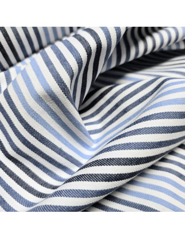 Tissu, Sergé Épais Rayures Dégradées, Bleu, Laize 140 cm, Polyester Coton Élasthanne