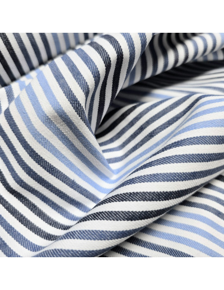 Tissu, Sergé Épais Rayures Dégradées, Bleu, Laize 140 cm, Polyester Coton Élasthanne
