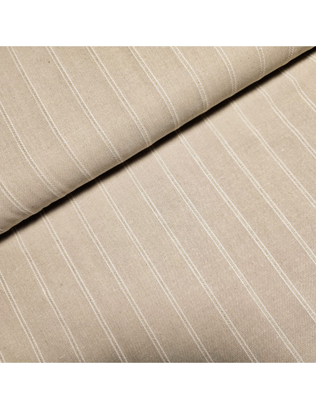 Tissu, Mélange Viscose Lin Rayé Lurex, Naturel Blanc Doré, Laize 140 cm, 75% Viscose 15% Lin 8% Coton 2% Lurex