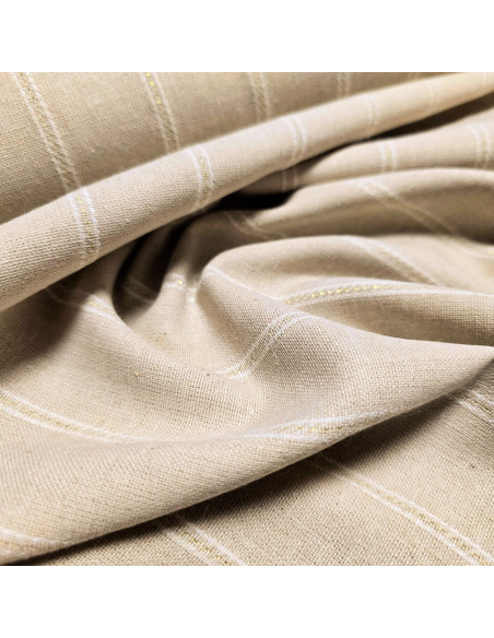Tissu, Mélange Viscose Lin Rayé Lurex, Naturel Blanc Doré, Laize 140 cm, 75% Viscose 15% Lin 8% Coton 2% Lurex