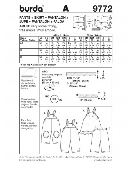 Patron N°9772 Burda kids : Pantalon et jupe