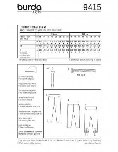 Patron N°9415 Burda kids : Legging fille