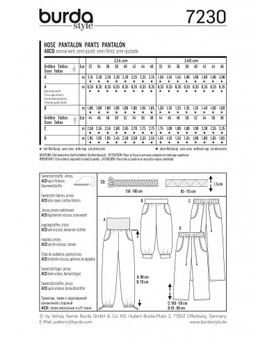 Patron N°7230 Burda Young : Pantalon