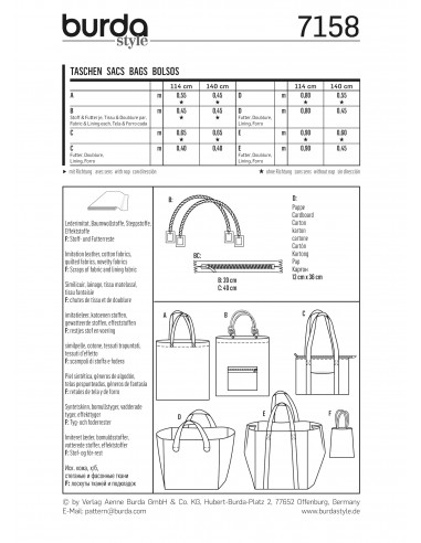 Patron N°7158 Burda : Sacs