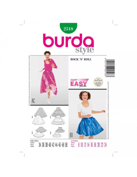 Patron Carnaval Burda 2518 - Déguisement jupe Rock'n Roll Femme