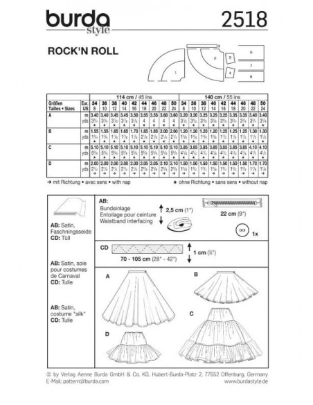 Patron Carnaval Burda 2518 - Déguisement jupe Rock'n Roll Femme