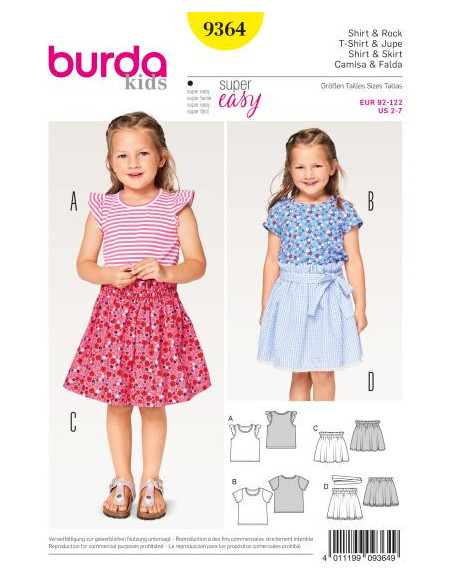 Patron Burda Kids 9364 T-shirt et jupe