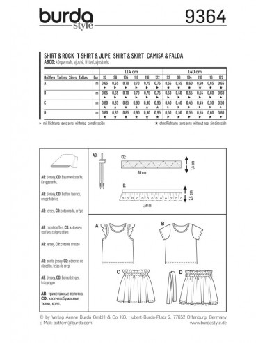 Patron Burda Kids 9364 T-shirt et jupe