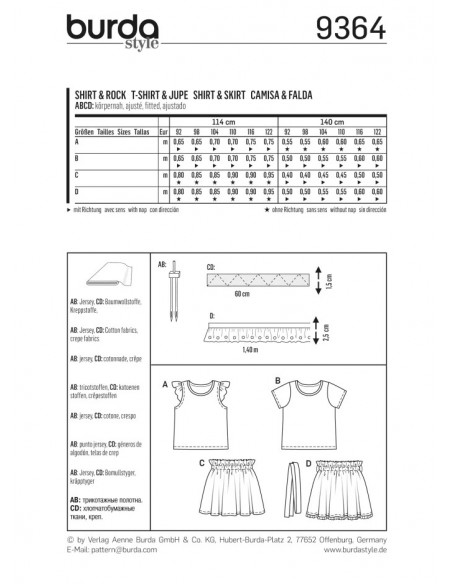 Patron Burda Kids 9364 T-shirt et jupe