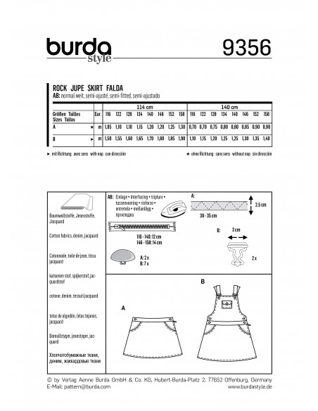 Patron Burda Kids 9356 Jupe et salopette