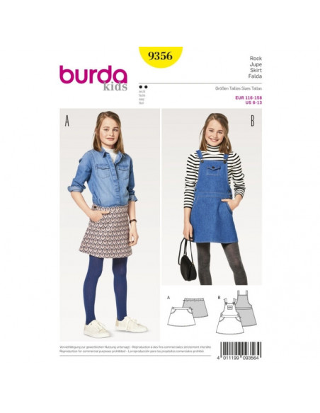 Patron Burda Kids 9356 Jupe et salopette