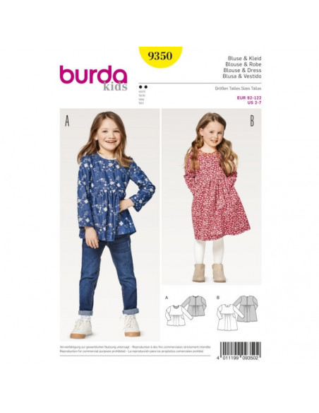 Patron Burda Kids 9350 Blouse et robe