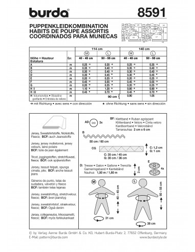 Patron Burda Creative 8591 habits de poupée