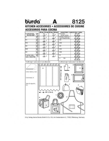 Patron Burda Creative 8125 Accessoires pour la cuisine